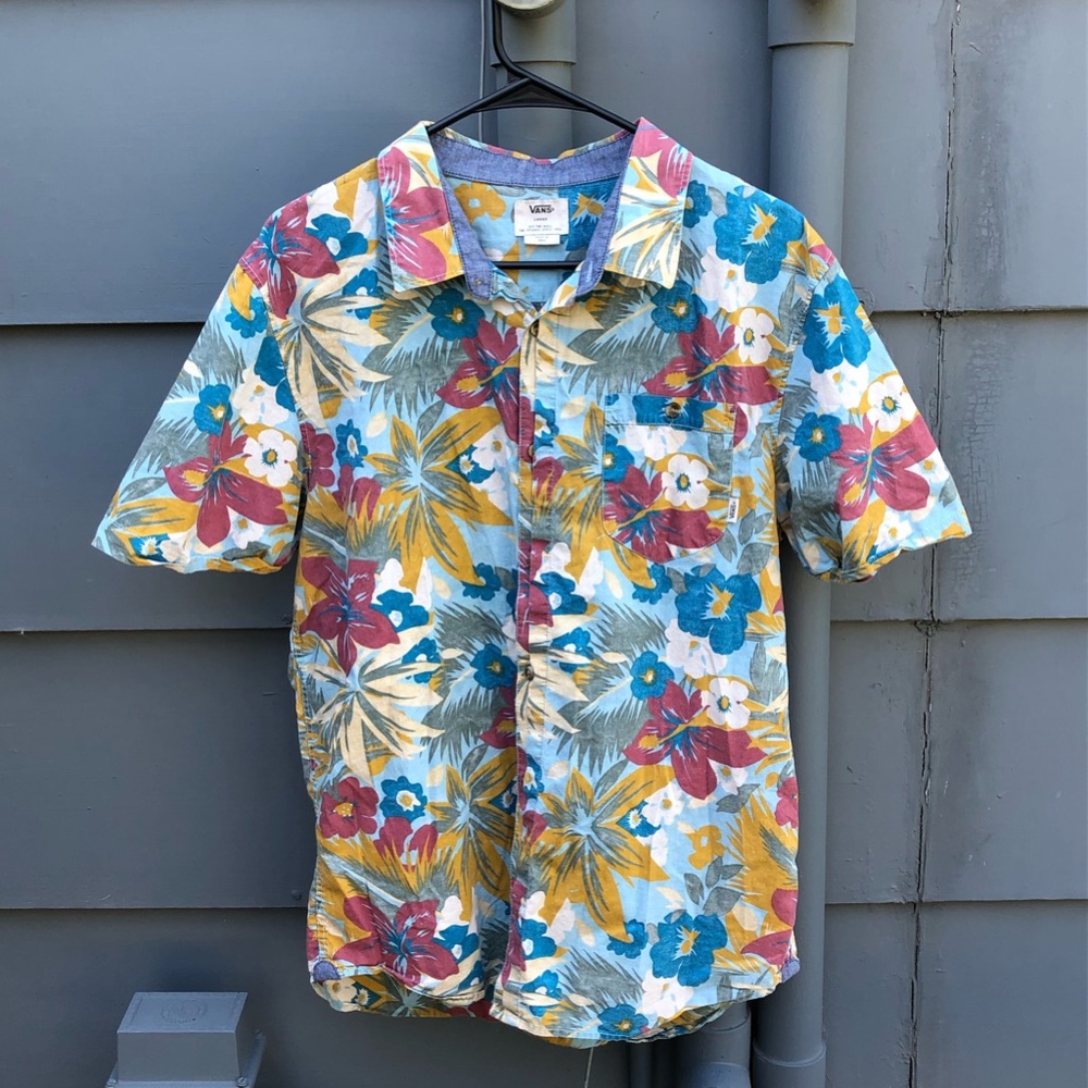 VANS LARGE FLORAL SHORT SLEEVE BUTTON DOWN SHIRT SUMMER SPRING OUTDOORS BEACH
